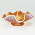 Dugan Diamond Peach Opal Six Petals Carnival Glass Bowl C1920