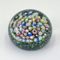 Murano Glass Floral Millefiori On A Grass Green Bed Paperweight