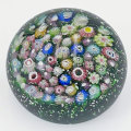 Murano Glass Floral Millefiori On A Grass Green Bed Paperweight