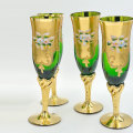 Murano Green And Gold Years Champagne Flutes