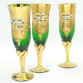 Murano Green And Gold Years Champagne Flutes