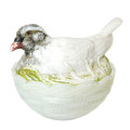 White Indiana Glass Milk Glass Hen On Nest Painted Detail C1940