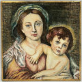 Italian Mary and Jesus  Hand Painted Terracotta Wall Tile 20th