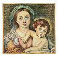 Italian Mary and Jesus  Hand Painted Terracotta Wall Tile 20th