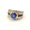 9Ct Gold Diamond and Blue Sapphire Dress Ring
