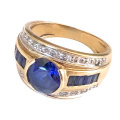 9Ct Gold Diamond and Blue Sapphire Dress Ring