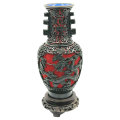 Cinnabar Hand Carved Dragon Dual Tone Vase 20cm