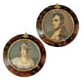 French Gold Mounted Tortoiseshell Pair  Of Miniature Portrait Paintings of Napoleon & Josephine