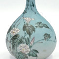 Meiji Period Antique Japanese Sharkskin Glazed Takeuchi Chubei Cricket and Floral Vase