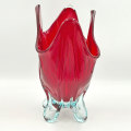 Murano Amber Red Flame Glass Vase 20th