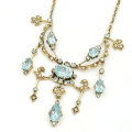 9ct Gold Art Nouveau Topaz Diamond and  Seed Pearl Chandelier Necklace