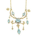 9ct Gold Art Nouveau Topaz Diamond and  Seed Pearl Chandelier Necklace