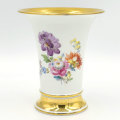 Meissen Double Trumpet Vase Hand Painted Flowers 20th