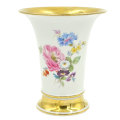 Meissen Double Trumpet Vase Hand Painted Flowers 20th