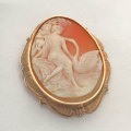 Victorian 9 Ct Gold Conch Shell Lady With Swan Cameo Brooch