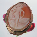 Victorian 9 Ct Gold Conch Shell Lady With Swan Cameo Brooch
