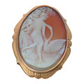 Victorian 9 Ct Gold Conch Shell Lady With Swan Cameo Brooch