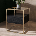 Black Side Table with Glass Top and Storage Drawers - Akila