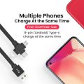 3 in 1 Portable Retractable Charging Cable Type C  Micro USB Lightning for iPhone Android 1M