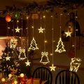 ZYF-7 Christmas Santa 12 Ornaments Curtain Fairy String Lights Warm White With Tail Plug Extensio...