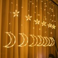ZYF-4 Moon And Stars Fairy Curtain Light Warm White With Tail Plug Extension 8 Modes 3M
