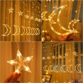 ZYF-4 Moon And Stars Fairy Curtain Light Warm White With Tail Plug Extension 8 Modes 3M