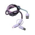 Larry's Digital Accessories - Woven 3 in 1 Cable - Green/Pink