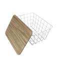 Excellent Houseware - White Metal Basket with MDF Burned Finish Top - 26x15x12cm