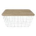 Excellent Houseware - White Metal Basket with MDF Burned Finish Top - 26x15x12cm