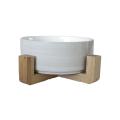 Small Ceramic Bowl with Wooden Stand - Light Haze