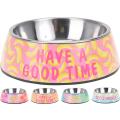 Abs Dog Bowl With Stainless Steel Base And Non-slip Feet Dia Top 140mm - Good Vibes