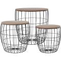 H&S - 3 Piece Black Wire Side Table Set With Wooden Tops