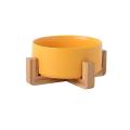 Small Ceramic Bowl with Wooden Stand - Yellow