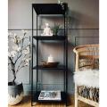 3 Tier Metal Wall Shelf With Wooden Shelves - Black