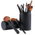 Glam Beauty - Make-up Brush Set Of 12 - Black Cylinder Case