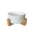 Medium Ceramic Bowl with Wooden Stand - Light Haze