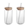 Set Of 2 Nordic Coke Glasses With Bamboo Lid + Glass Straw - 350ml
