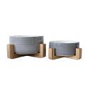 Small Ceramic Bowl with Wooden Stand - Grey Haze