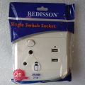 REDISSON 4x4 Single Switched Wall Socket with 2 USB Ports