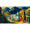 Canvas Wall Art - Capetown Street and mountain - B1046