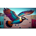 Canvas Wall Art - Flying Colourful Bird on Wall Graffitti - B1032