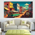 Canvas Wall Art - Urban Street With Minibus - B1035