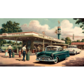 Canvas Wall Art - Canvas Wall Art- Gas Station in The 60s - B1162