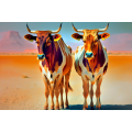 Canvas Wall Art - Two Colourful Sahiwal Cattle - B1448
