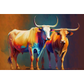 Canvas Wall Art - Two Colourful Sahiwal Cattle - B1446