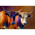 Canvas Wall Art - Two Colourful Sahiwal Cattle - B1445