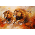 Canvas Wall Art - Male Lions Running Abstract - A1411