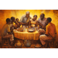 Canvas Wall Art - African Family Sitting Around a Table - A1474