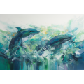 Canvas Wall Art - Dynamic Brushstrokes Shades Green Blue  - A1123