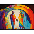 Canvas Wall Art - Rainbow Connecting Two Figures - B1383